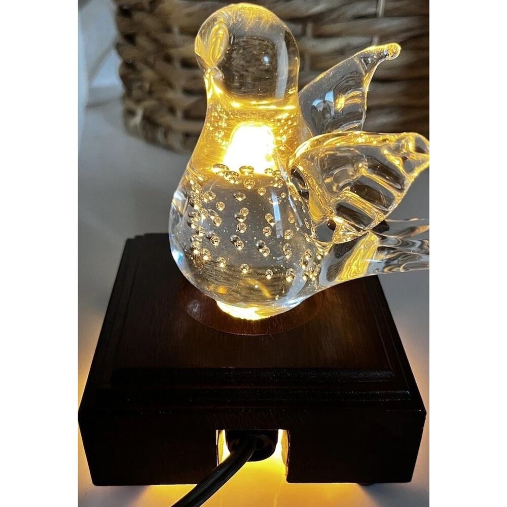 Vintage Crystal bird By Andre Richard on wooden light up stand Night Light